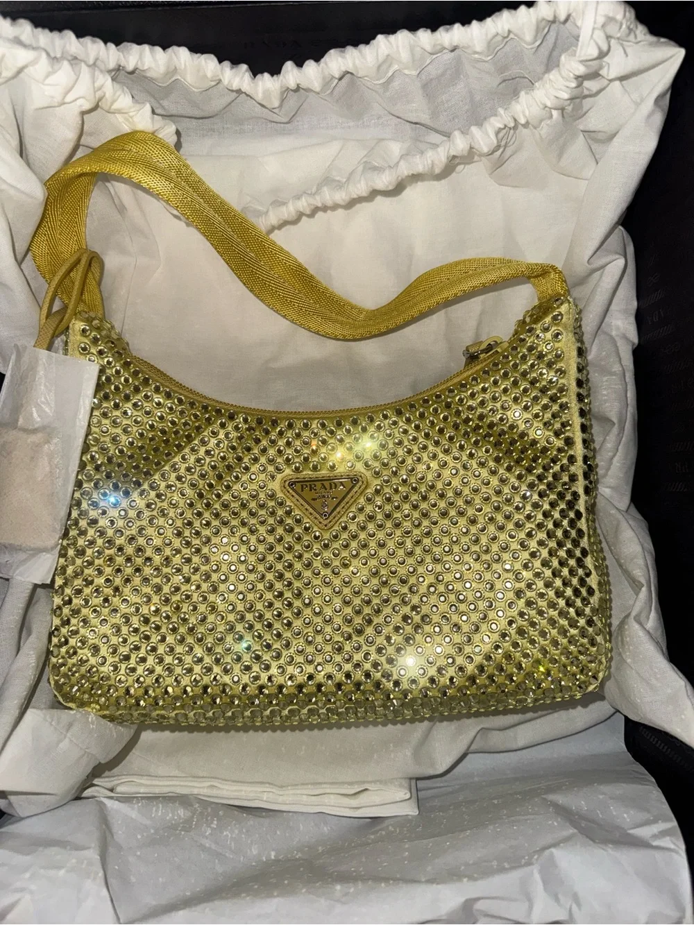 Prada satin re-edition 2000 yellow bag